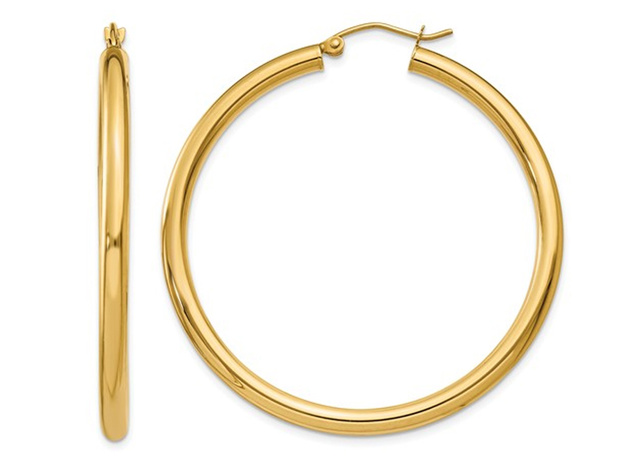 Large Hoop Earrings in 14K Yellow Gold 1 3/4 Inch (3.00 mm) | StackSocial