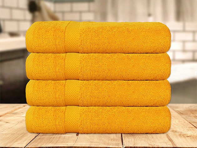 Hurbane Home 4-Piece Luxury 900GSM Bath Towel Set (Yellow)