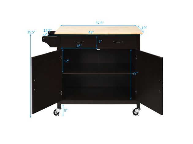 Costway Modern Rolling Kitchen Cart Island Wood Top Storage Trolley Cabinet Utility Brown - As pic