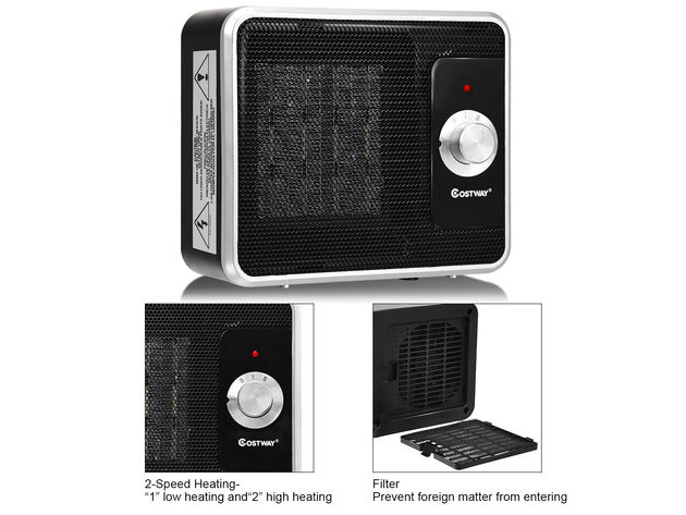 Costway 1200W Portable Electric PTC Space Heater Safety Shut-Off Tilt Protection Office - Black