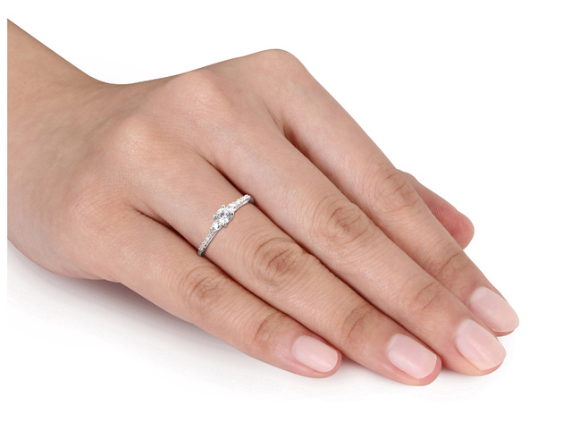 Created White Sapphire 1/3 Carat (ctw) Ring with Diamonds in Sterling Silver - 9