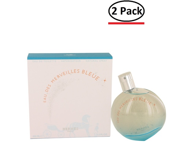 Eau des Merveilles Bleue by Hermes Eau De Toilette Spray 3.4 oz for Women (Package of 2)