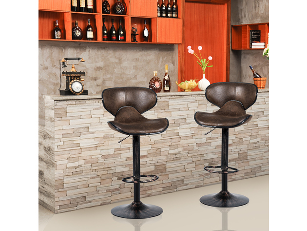 Costway Set of 2 Adjustable Bar Stools Swivel Bar Chairs with Back&Footrest - Retro Brown