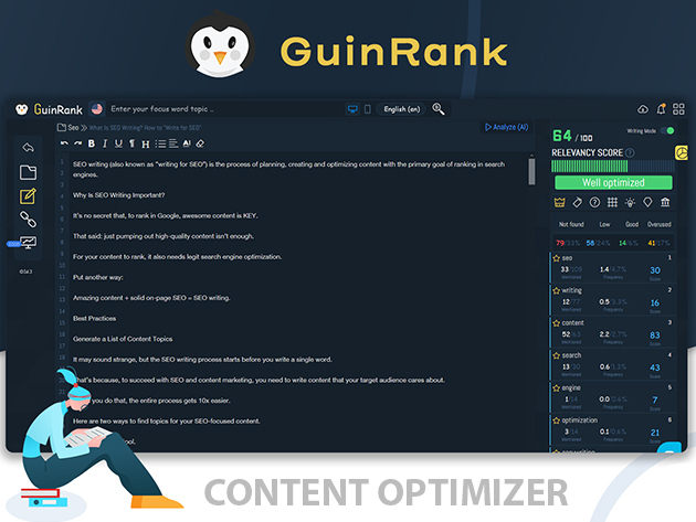 GuinRank SEO Content Optimization AI Tool: 2-Yr Subscription