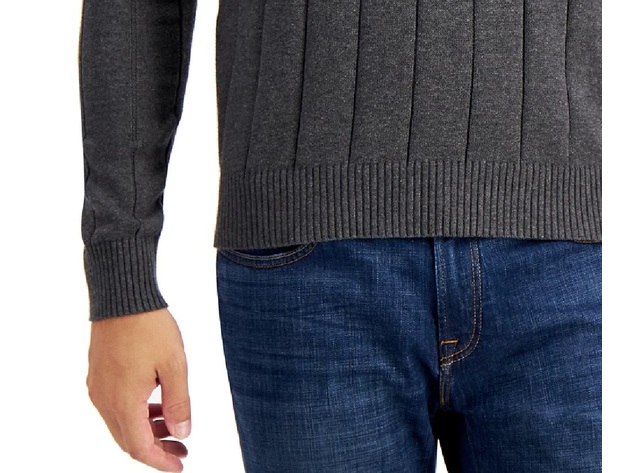 Club Room Men's Cotton Textured V-Neck Sweater Gray Size Medium