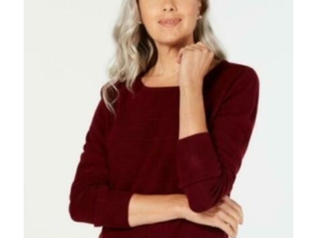 Karen Scott Women's Textured-Stripe Sweater Red Size Large