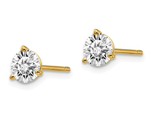1.00 Carat (ctw VS2-Si1, D-E-F) Lab Grown Diamond Solitaire Stud Earrings in 14K Yellow Gold 3-Prong