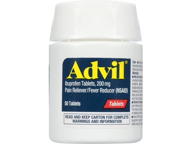 Advil Pain/Ache Reliever Temporary Fever Reducer Ibuprofen Tablets, 50 Coated Tablets, 200 mg
