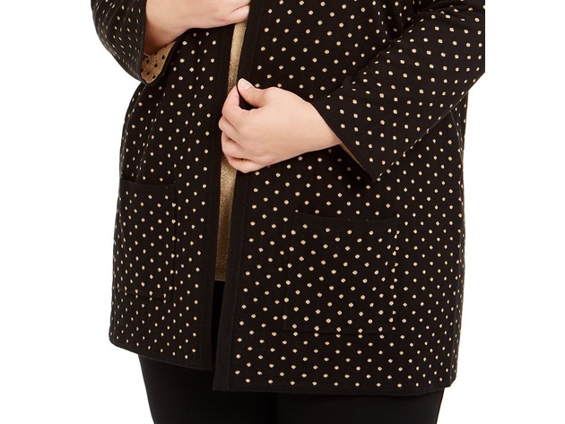 Anne Klein Women's Plus Size Metallic Polka-Dot Cardigan Sweater Black Size 2 Extra Large