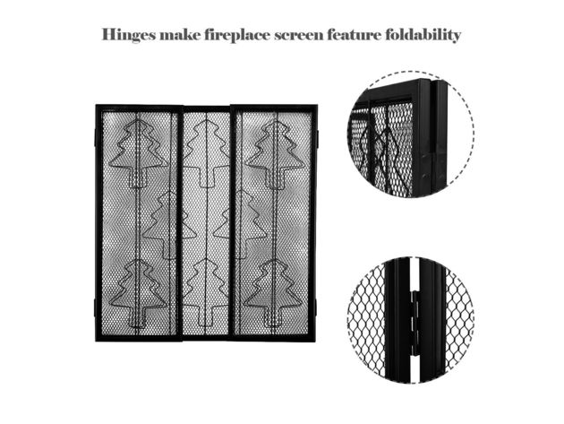 Costway Folding 3 Panel Steel Fireplace Screen Doors Heavy Duty Christmas Tree - Black