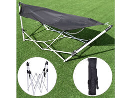 Costway Black Portable Folding Hammock Lounge Camping Bed Steel Frame Stand W/Carry Bag - Black