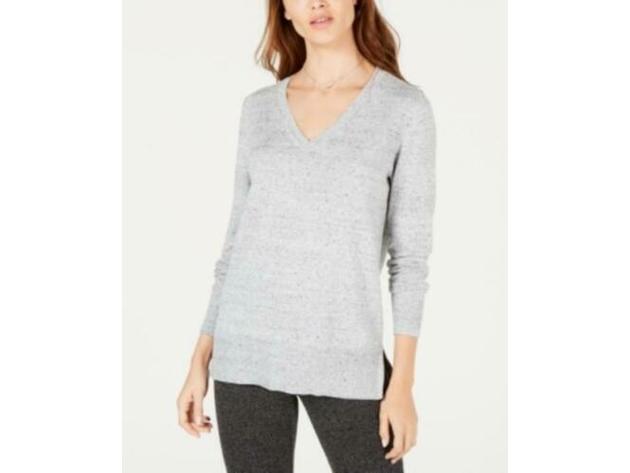 Maison Jules Women's Cotton V-Neck Tunic Sweater Gray Size Extra Small