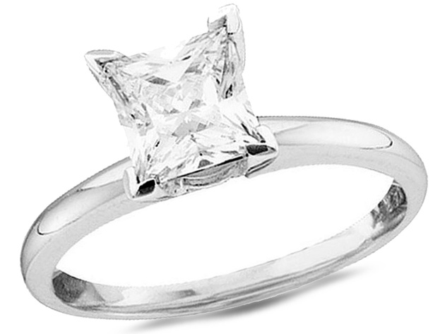 1.00 Carat (ctw Color J-K Clarity I2) Princess Cut Diamond Solitaire Engagement Ring in 14K White Gold - 6.5