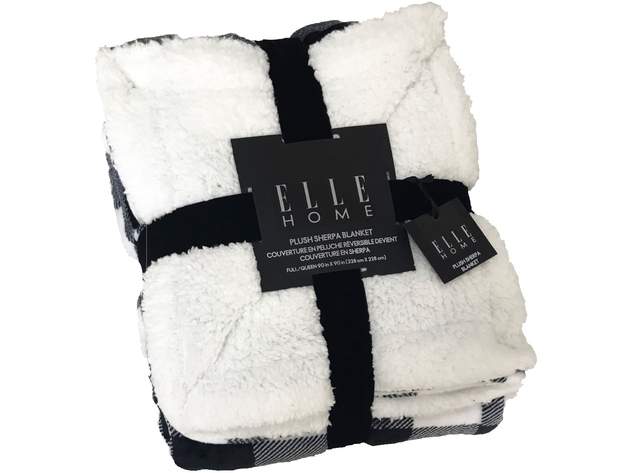 Elle Home Printed Plush Sherpa Throw Blanket Super Soft Warm Luxury - King 90"x102" Black+White