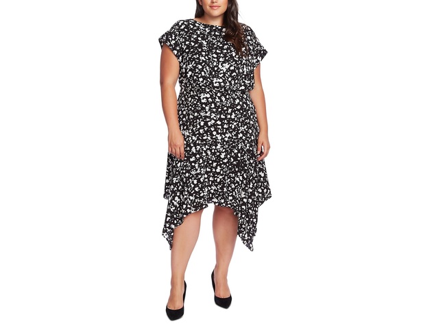 Vince Camuto Women's Print Handkerchief Hem Dress Black Size 18