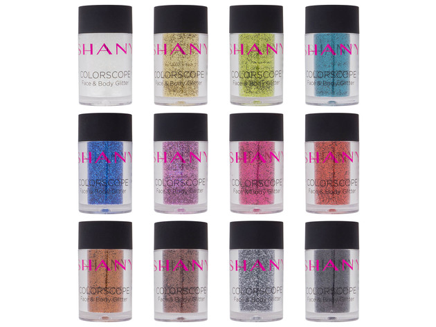 SHANY Colorscope 12-Color Face & Body Premium Cosmetics Grade Glitter Powder - Sparkling Loose Glitter Pigments for Festival, Holiday, Hair and Nail Art.