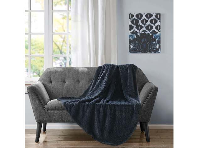 Etched Faux Fur Berber Throw Midnight