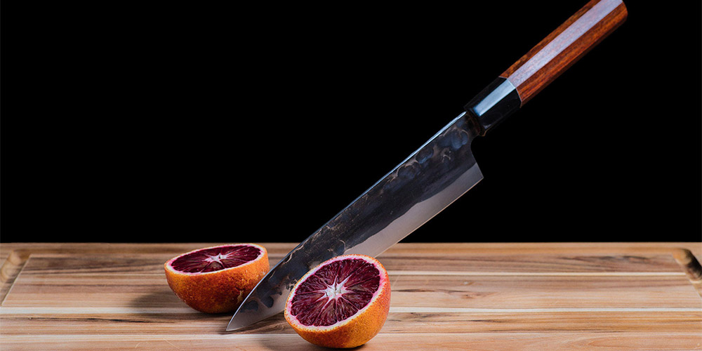 8" Gyuto: Handmade Japanese Style Chef Knife with Leather Saya