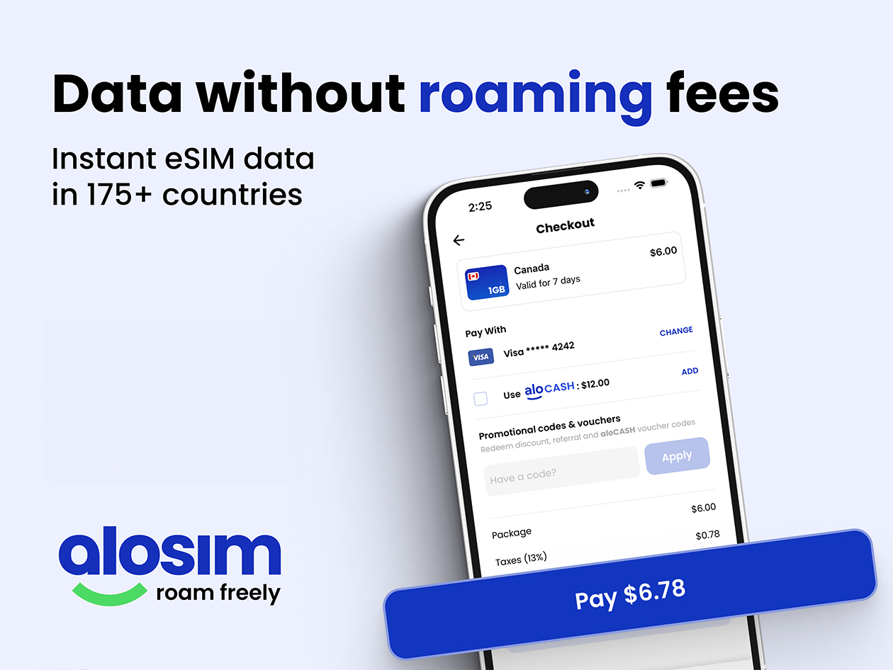 aloSIM Traveler's Mobile Data Plan: $150 Credit