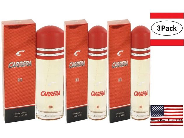 3 Pack Carrera Red by Vapro International Eau De Toilette Spray 3.4 oz for Men