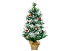 Costway 24'' Snow Flocked Artificial Christmas Tree Tabletop w/Pine Cones and Burlap Base - Green
