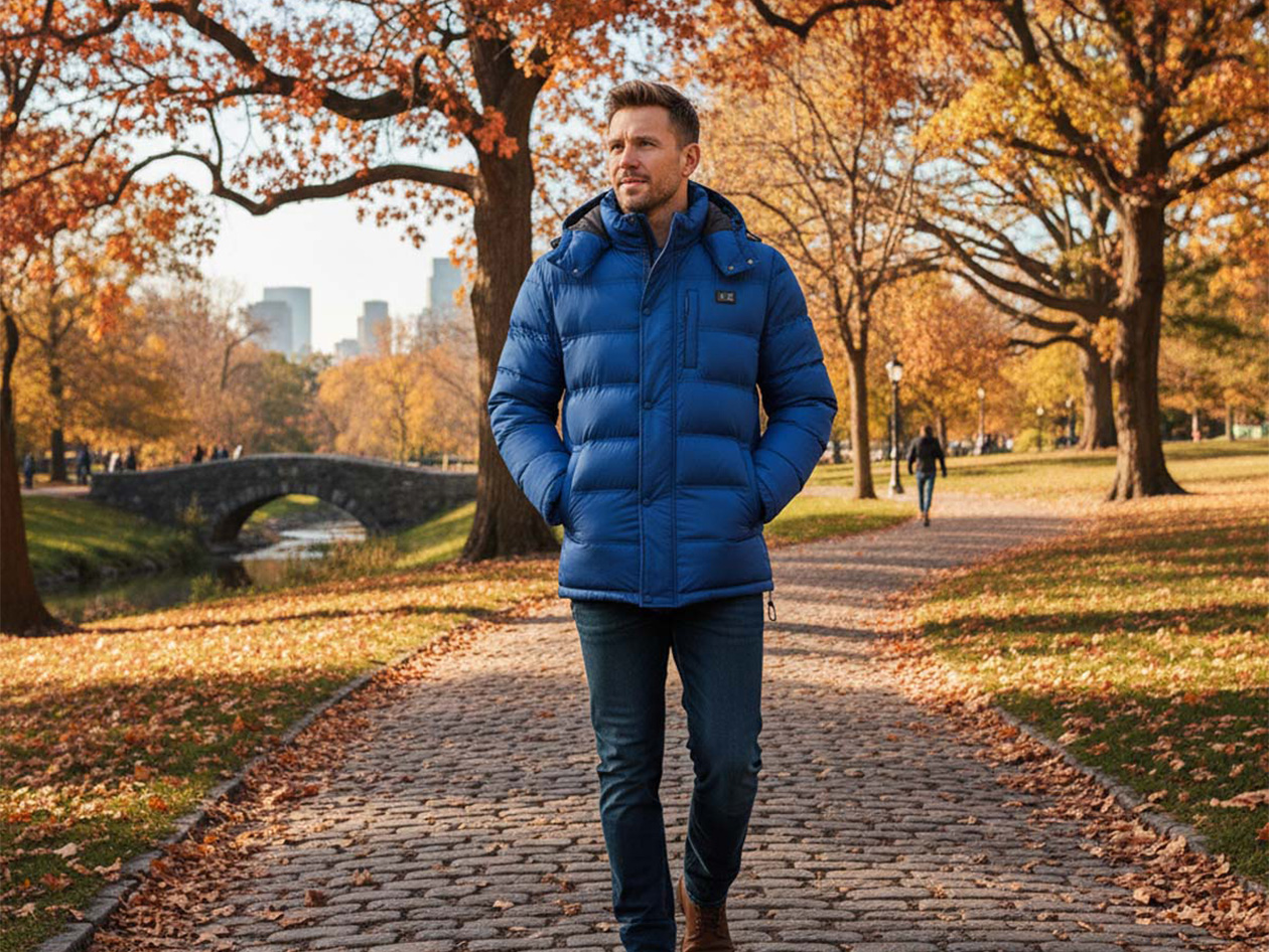 Men's Helios Hybrid Heated Coat with Power Bank (Navy/Medium)