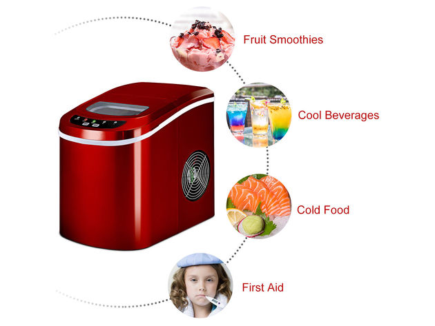 Costway Red Portable Compact Electric Ice Maker Machine Mini Cube 26lb/Day - Red