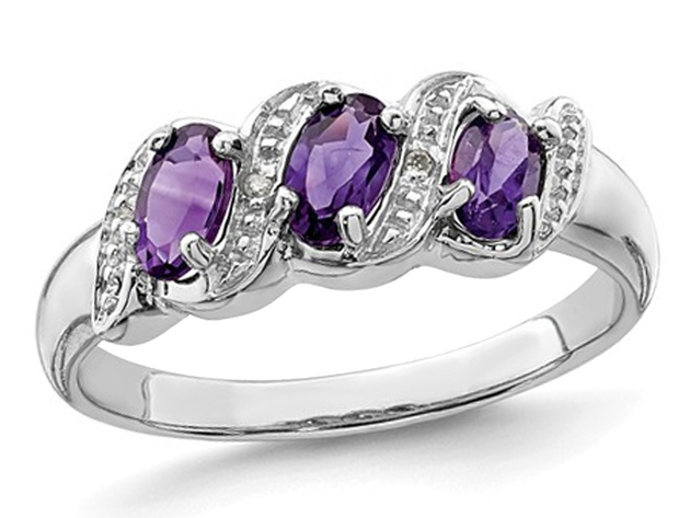 Ladies 3/5 Carat (ctw) Three Stone Amethyst Ring in Sterling Silver - 8