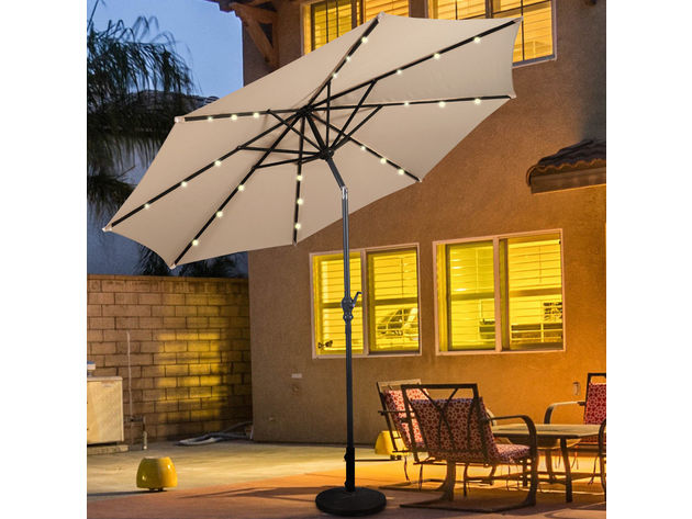 Costway 10ft Patio Solar Umbrella LED Patio Market Steel Tilt w/ Crank Outdoor Beige