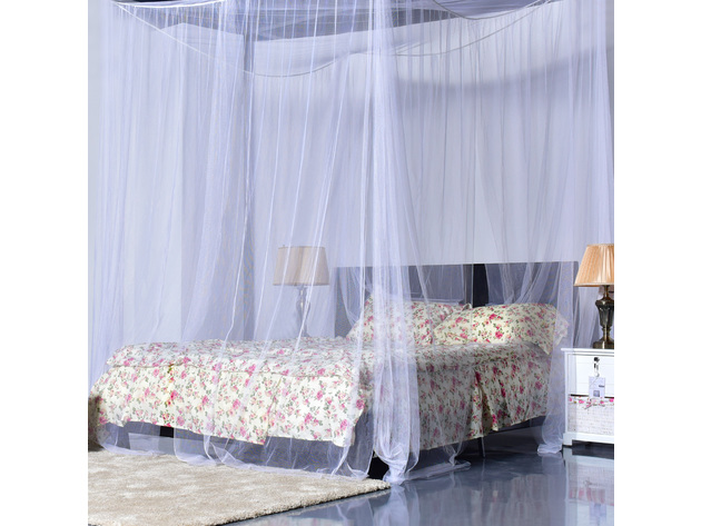 4 Corner Post Bed Canopy Mosquito Net Full Queen King Size Netting Bedding White