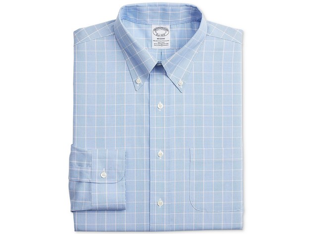 Brooks Brothers Men's Regent Slim-Fit Stretch Non-Iron Check Dress Shirt Blue Size 15-33