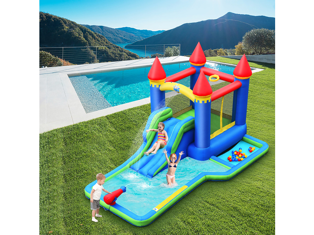 Costway Inflatable Castle Bouncer Bounce House Slide Water Park BallPit with 580W Blower