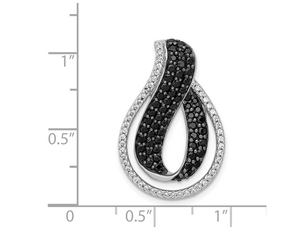 1.00 Carat (ctw) Black & White Diamond Drop Pendant Necklace in 14K White Gold  with Chain