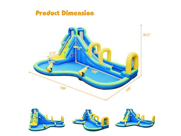 Costway Inflatable Water Slide Kids Bounce House Castle Splash Pool Without Blower