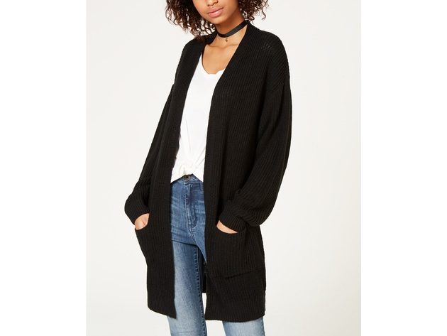 Ultra Flirt Juniors' Shaker-Stitch Cardigan Black Size Small