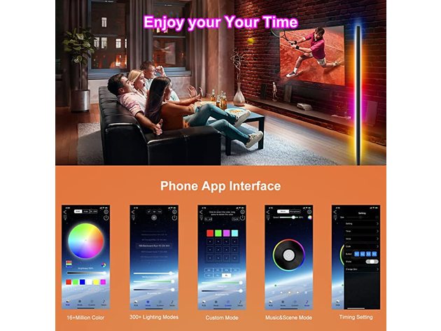 LED Corner Floor Lamp for Living Room, Adjustable RGB Color Changing Lamp with Remote and App Control