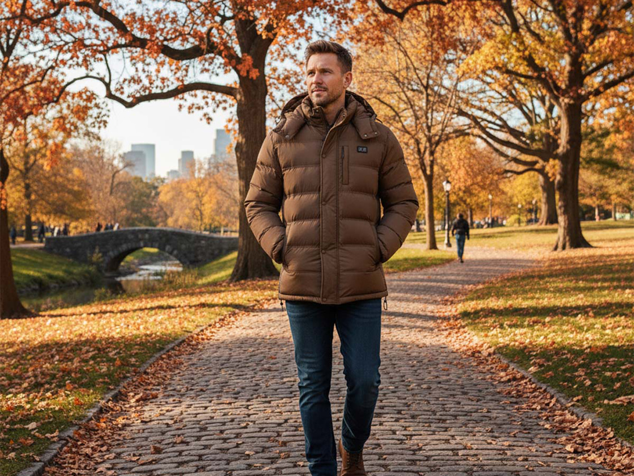 Men's Helios Hybrid Heated Coat wIth Power Bank (Mocha/2XL)