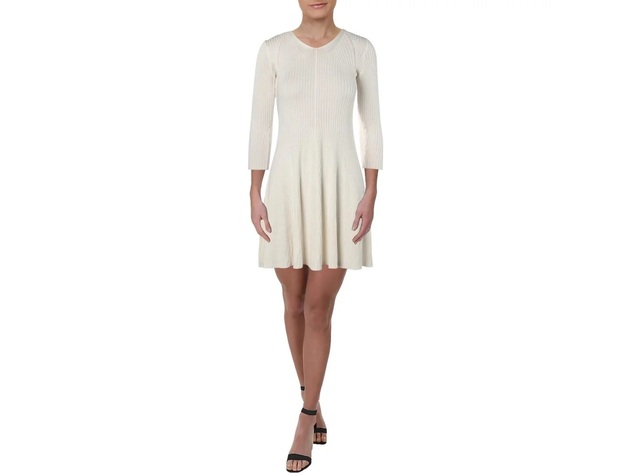 NY Collection Women's Petites A-Line Ribbed Sweater Dress White Size Extra Large