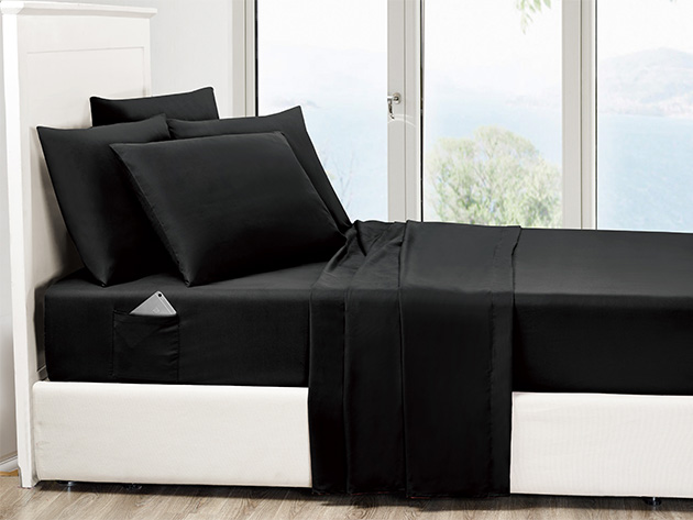 6-Piece Black Ultra-Soft Bed Sheet Set With Side Pockets