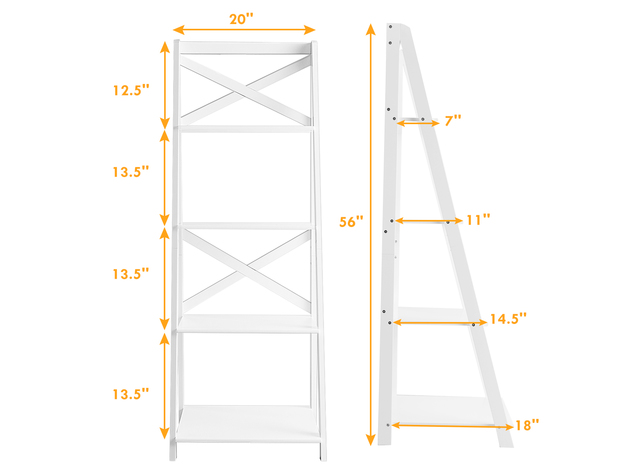 Costway Set of 2 Ladder Shelf 4-Tier Bookshelf Bookcase Storage Display Plant Leaning - White