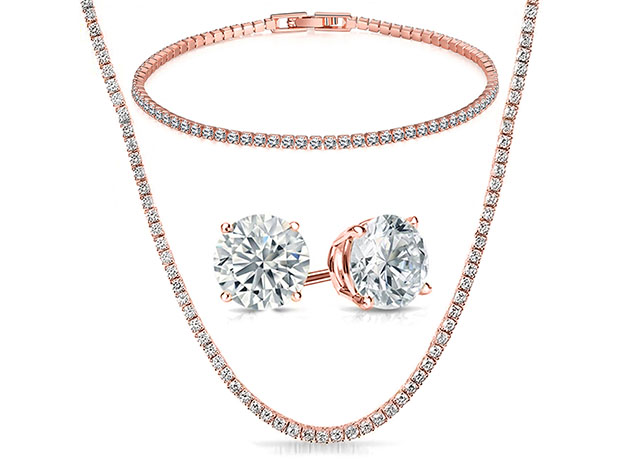 Tennis Jewelry with Swarovski Crystals 3-Piece Set (Rose Gold)