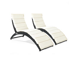 Costway 2 Piece Folding Patio Rattan Lounge Chair Chaise Cushioned Portable Garden Black