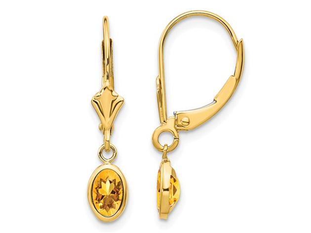 14K Yellow Gold Natural Citrine 4/5 Carat (ctw) Leverback Earrings