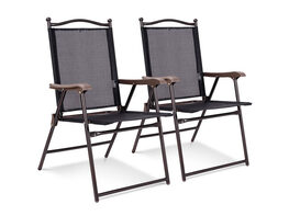 Costway Set of 2 Patio Folding Sling Back Chairs Camping Deck Garden Beach Black