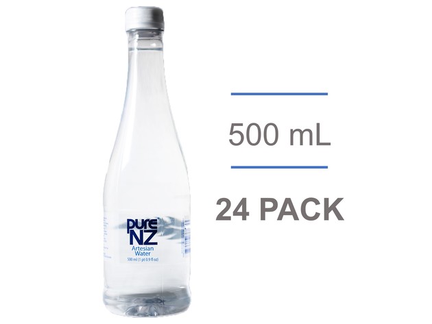 Pure NZ 100% Natural Artesian Water, from New Zealand - 500mL Recycled Bottle (24 Pack), 16.9 FL Oz
