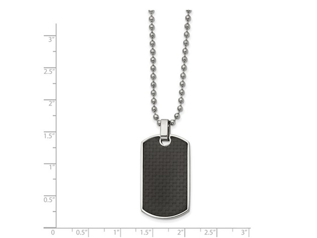 Mens Black Carbon Fiber and Wood Reversible Dog Tag Pendant Necklace in Stainless Steel with Chain