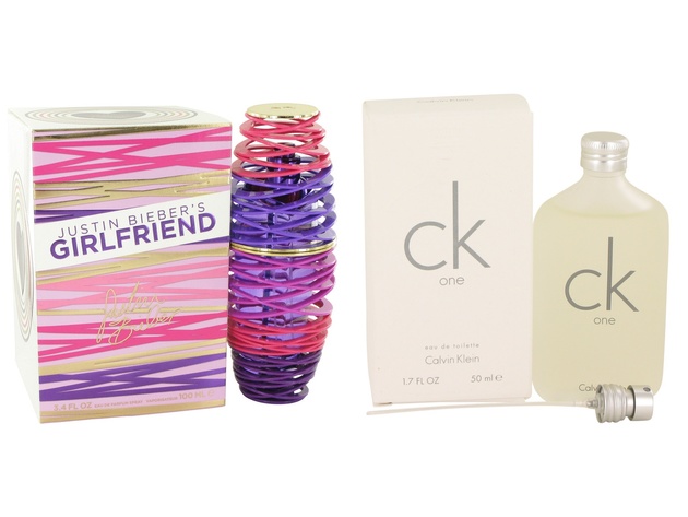 Gift set  Girlfriend by Justin Bieber Eau De Parfum Spray 3.4 oz And  CK ONE EDT Pour/Spray (Unisex) 1.7 oz