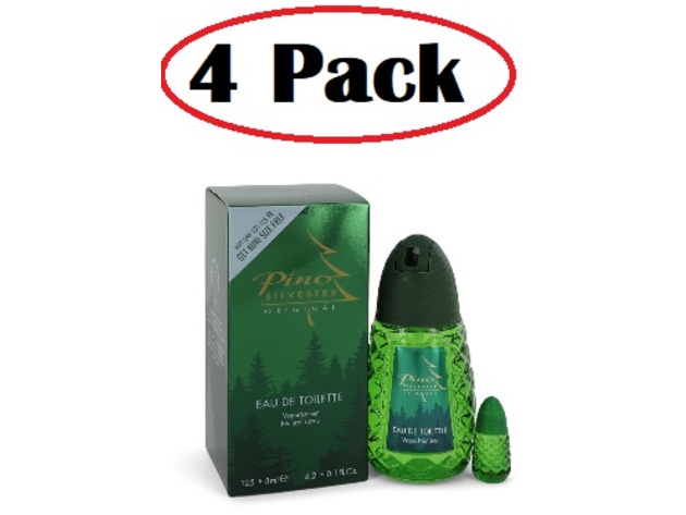 4 Pack of PINO SILVESTRE by Pino Silvestre Eau De Toilette Spray (New Packaging) with free .10 oz Travel size Mini 4.2 oz