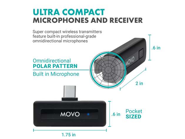 Movo Wireless Mini UC Duo:  Ultracompact Rechargeable Wireless Lavalier Microphone System for Android