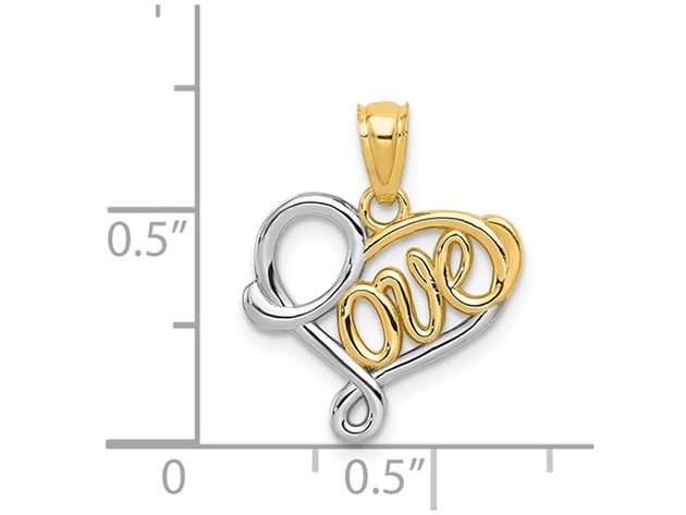 14K Yellow and White Gold LOVE Heart Pendant Necklace with Chain